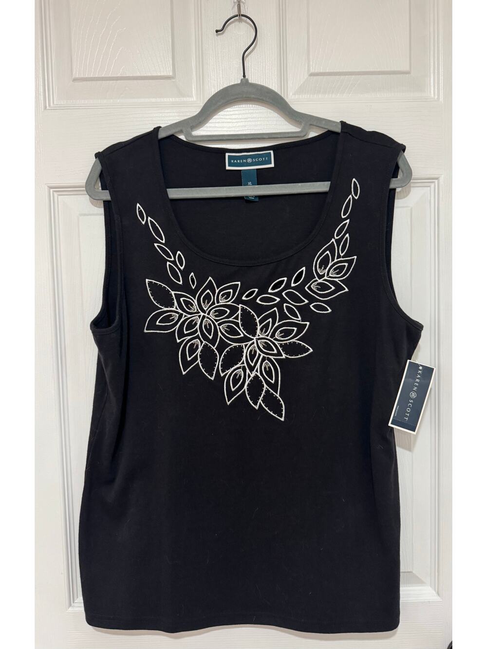 Karen Scott Beaded Floral Sleeveless Blouse Top XL NWT